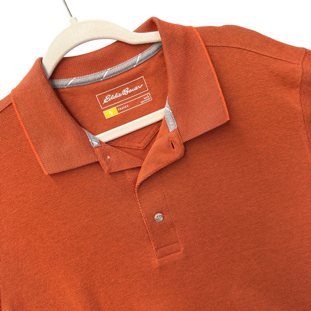 Eddie Bauer Polo Shirt Mens, L Rust Orange Travex Short Sleeve Performance Golf
